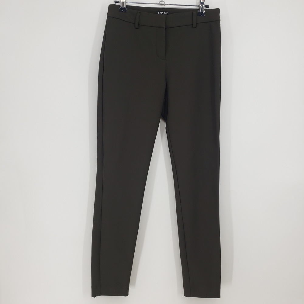 Express Slim Fit Ankle Dress Pants Women Size 2 Olive Green Stretch Professional